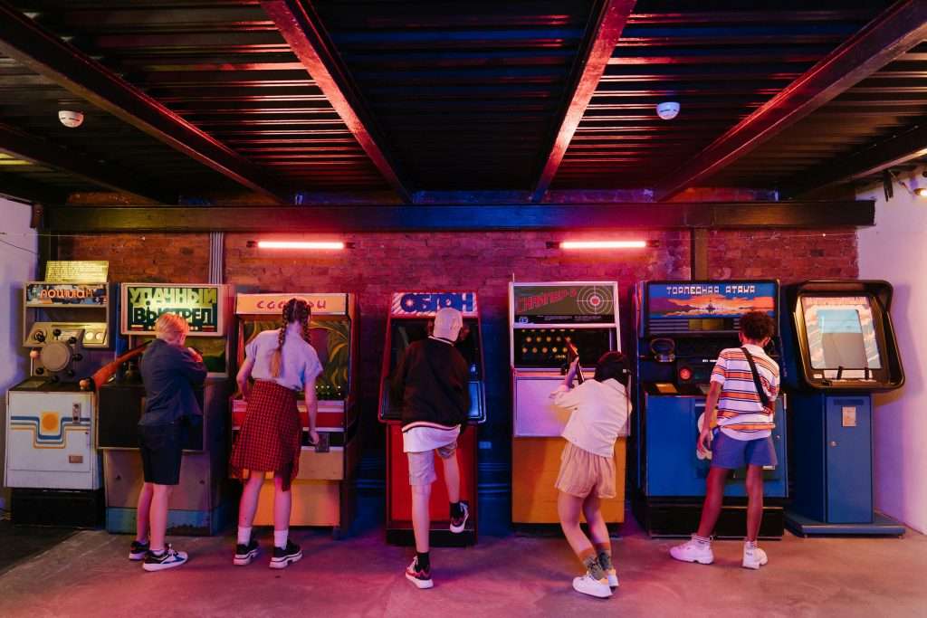 teenagers at arcade