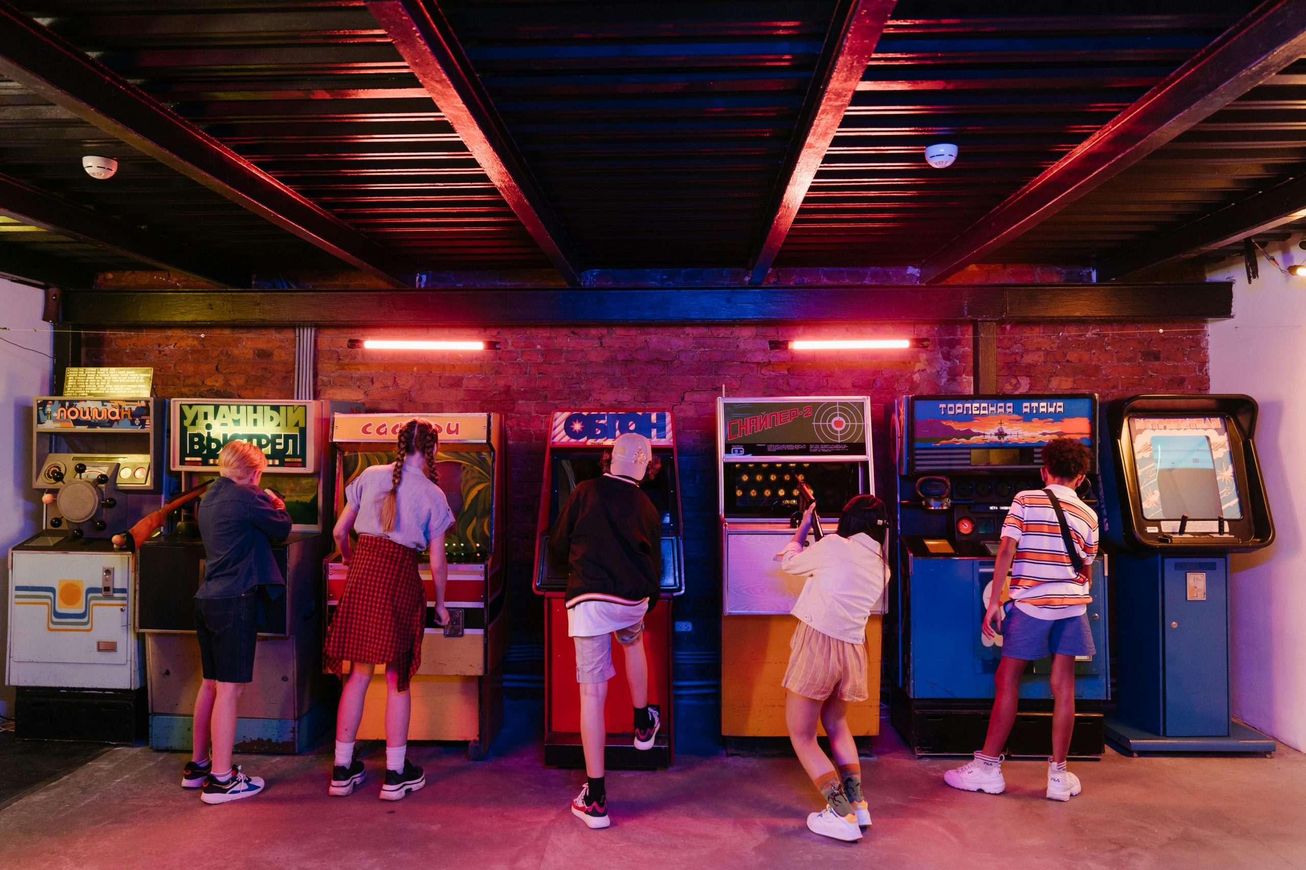 teenagers at arcade